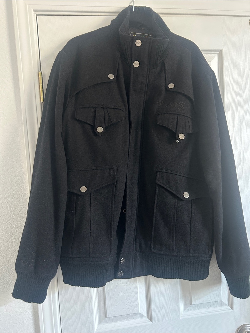 COOGI Black Military Field Jacket with Snap Pockets